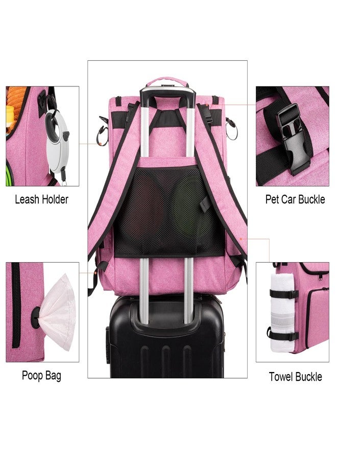 Modoker Dog Travel Bag Backpack, Airline Approved Pet Accessories Organizer for Dog and Cat with Shoulder Strap, 2 Dog Food Storage Containers, 2 Collapsible Dog Bowls,1 Pet Mat, Pink - Image 5